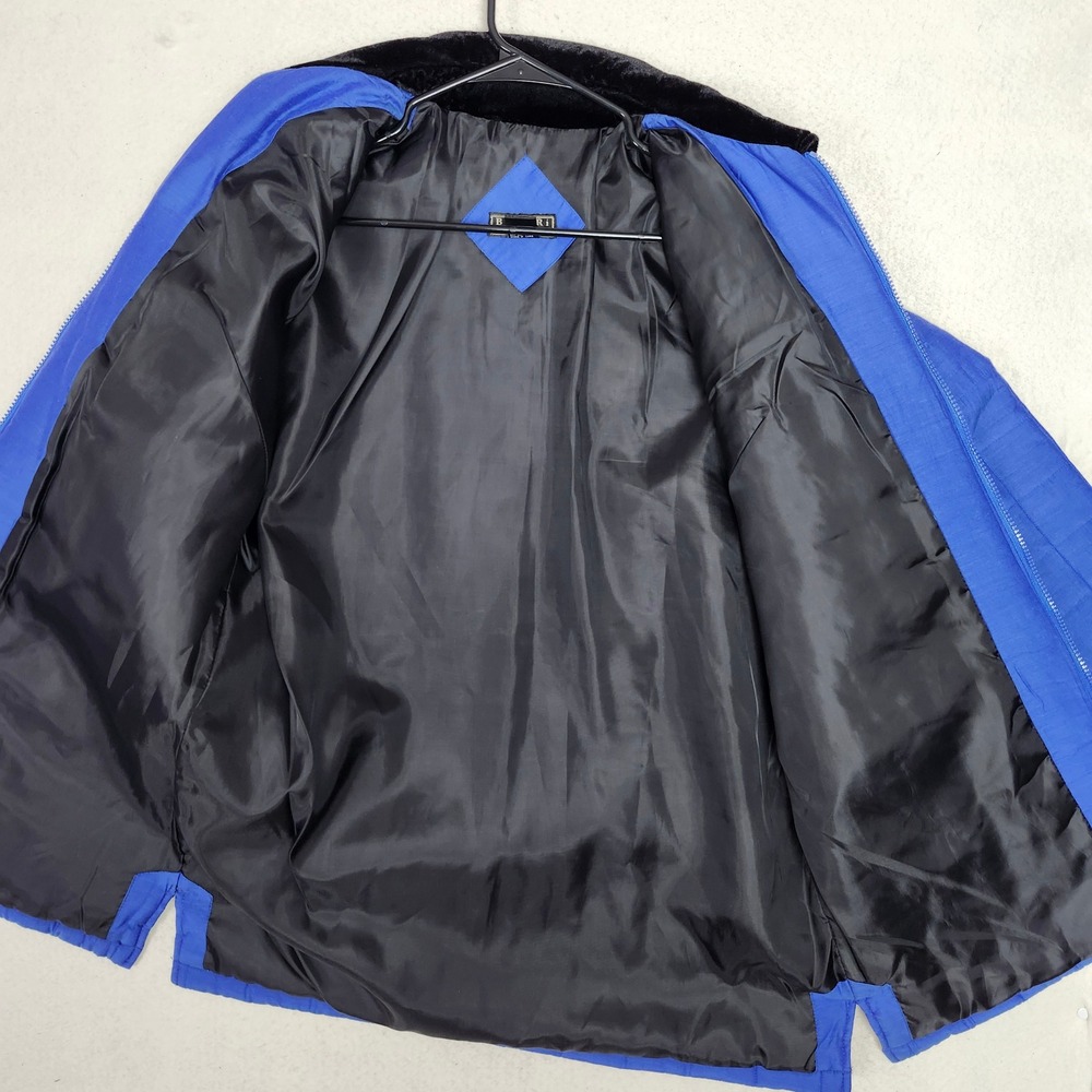 Vintage 100% Silk Quilted Barn Jacket Royal Blue Velvet Collar 90s Bogari Small - Picture 5 of 10